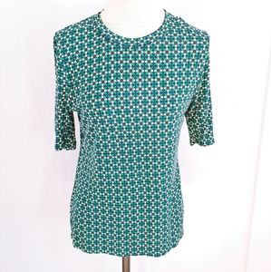 H&M Green Moroccan Tile Print 1/2 Sleeve Top